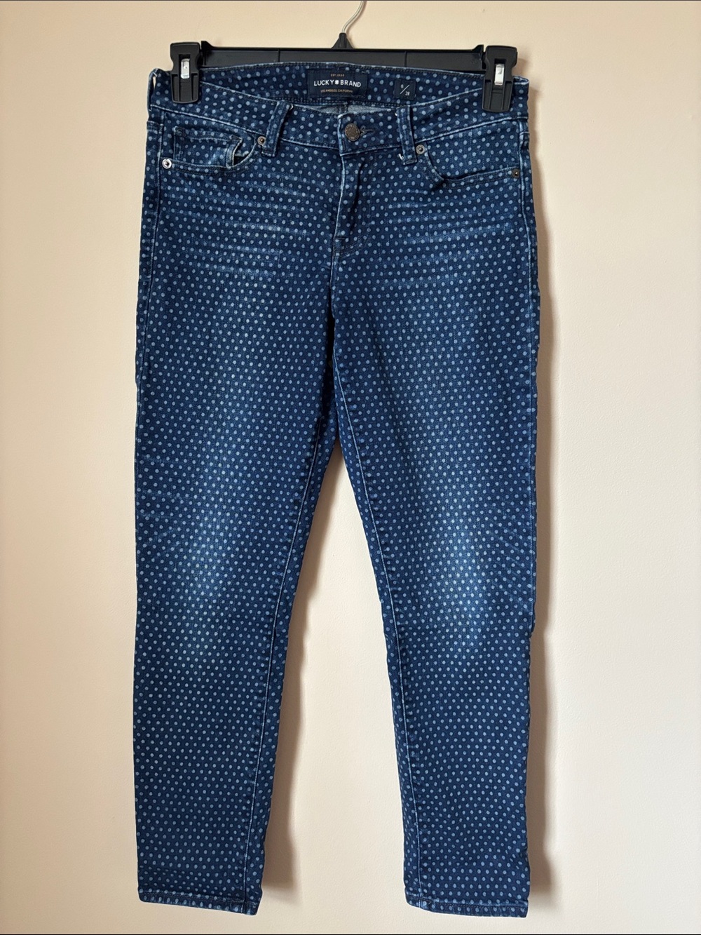 Lucky Brand Navy Polka Dot Skinny Jeans